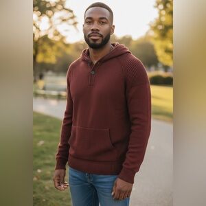 Flag & Anthem Henley Hoodie Medium NWT | Rust Knit Textured Casual Layer